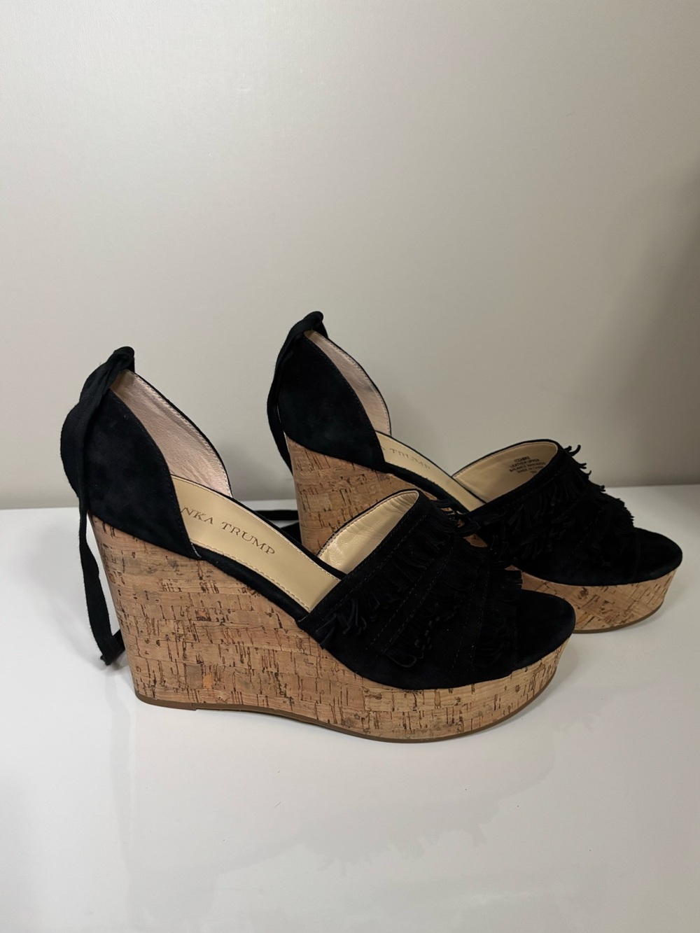 Ivanka Trump Zabre Black Suede Platform Wedge Sandals